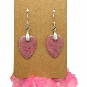 Tulip Quartz Heart Shaped Earrings Solid 925 Sterling Silver Pink Stone